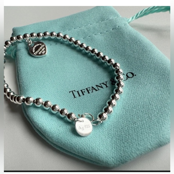 Tiffany & Co. Sterling Silver .925 Beaded Bracelet with Heart Charm - Picture 1 of 6